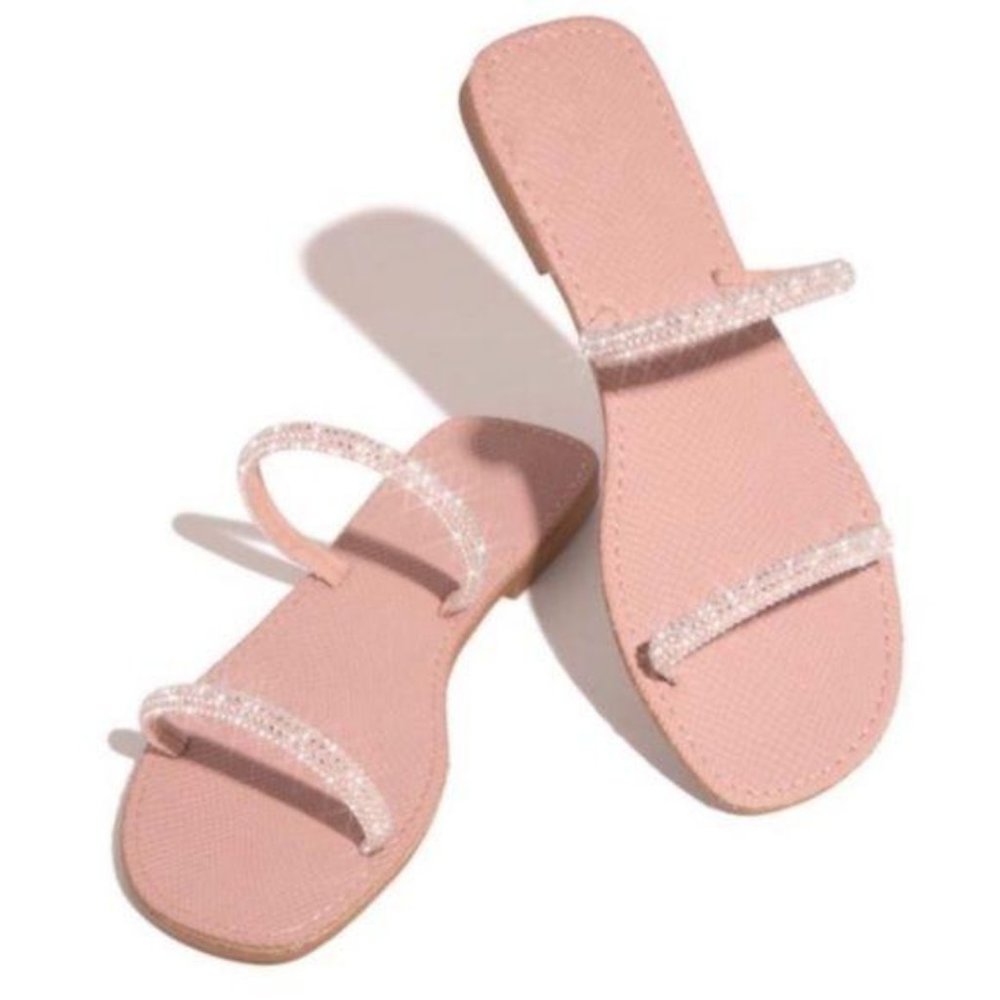 Embellished Double Strap Slides in Blush Pink - Picture 4 of 5